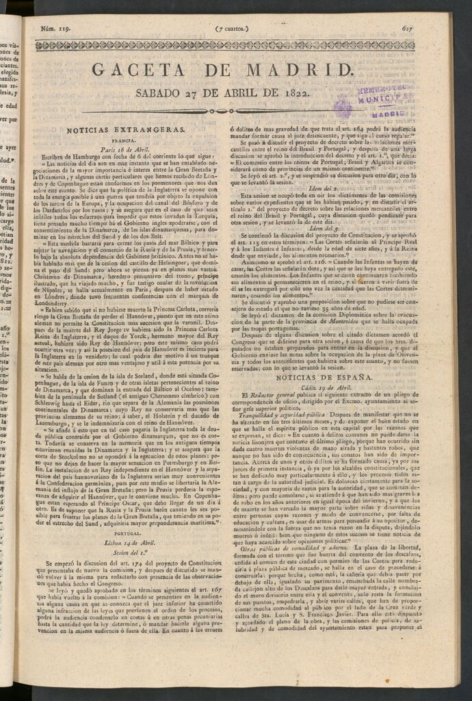 Miniatura de Gaceta de Madrid del 27 de abril de 1822