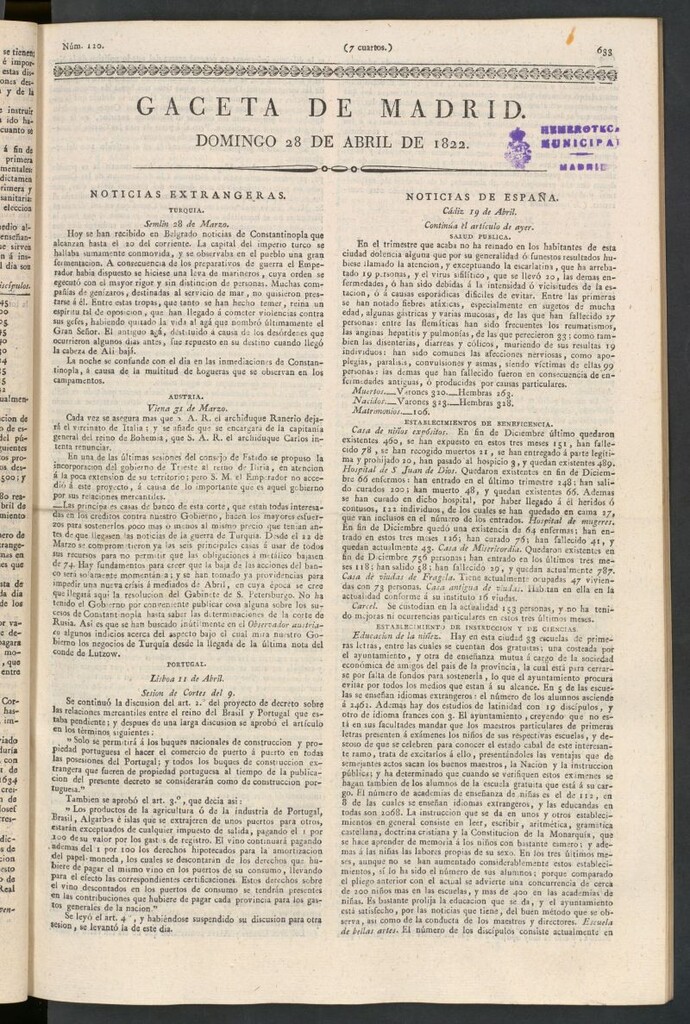 Miniatura de Gaceta de Madrid del 28 de abril de 1822