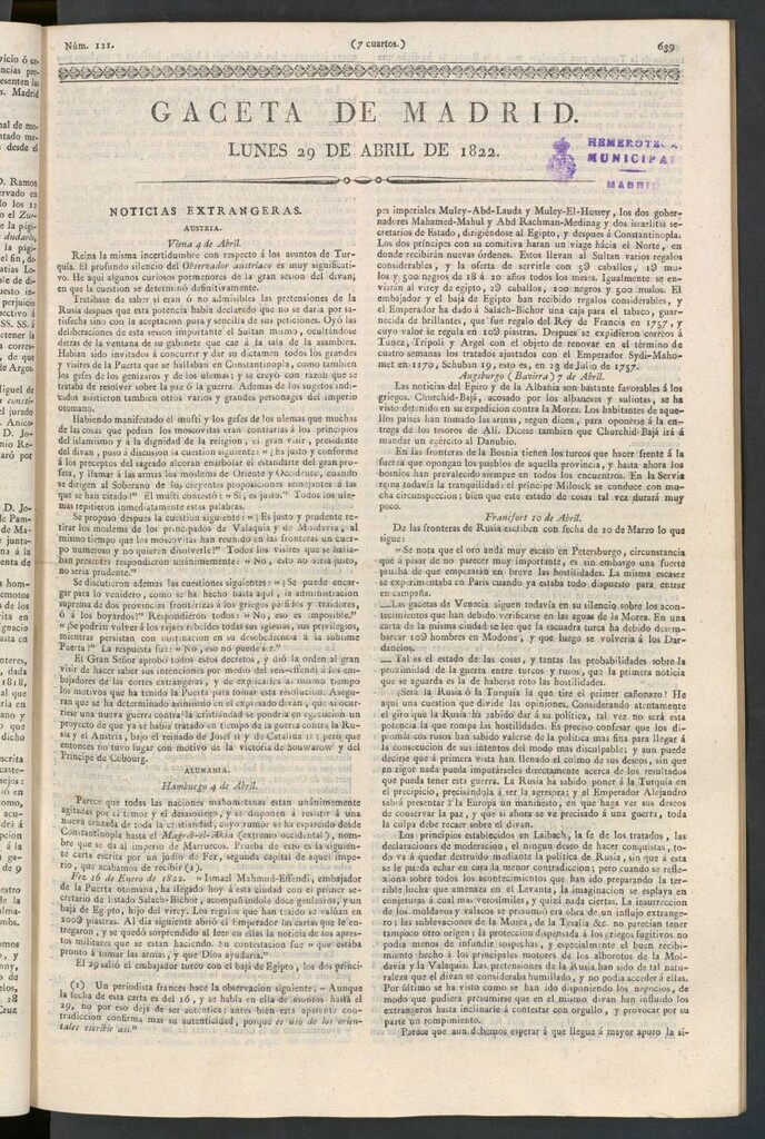 Miniatura de Gaceta de Madrid del 29 de abril de 1822