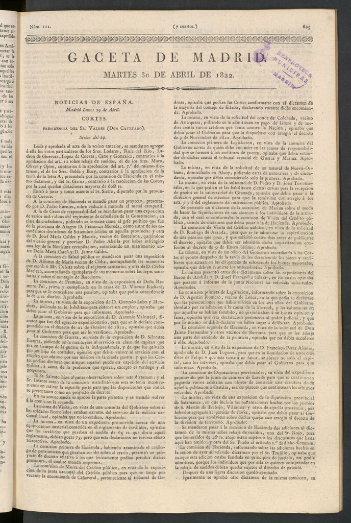 Miniatura de Gaceta de Madrid del 30 de abril de 1822