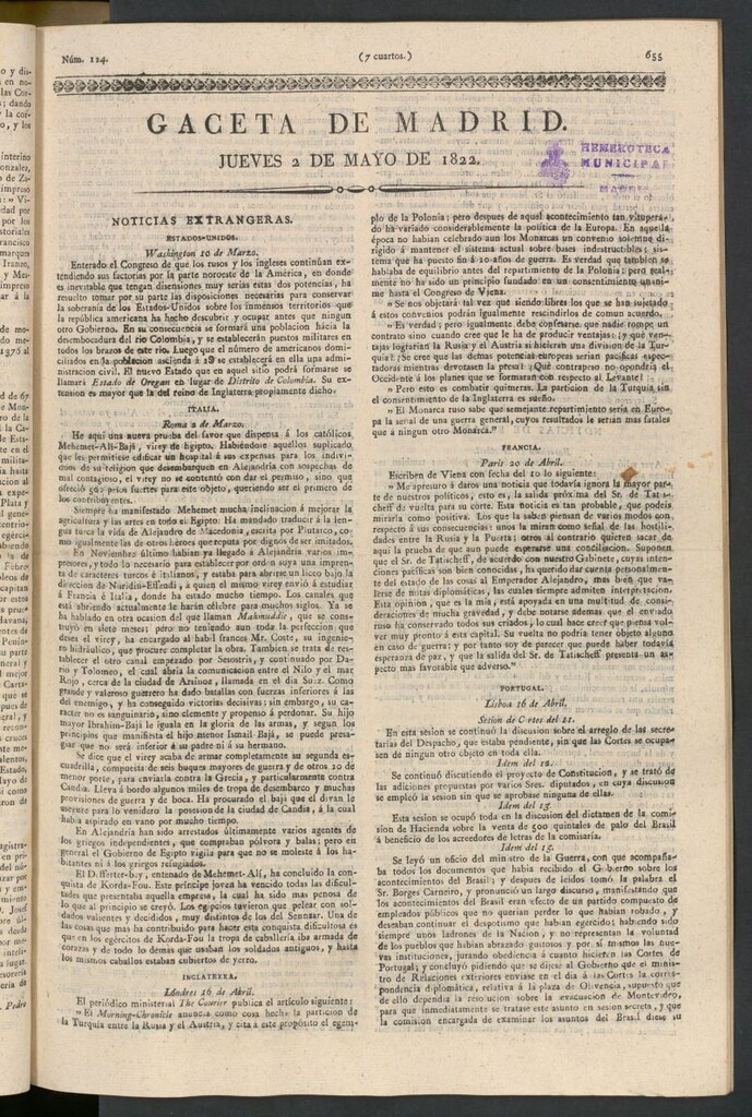 Miniatura de Gaceta de Madrid del 2 de mayo de 1822