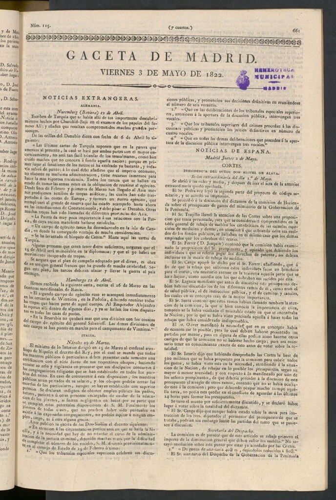 Miniatura de Gaceta de Madrid del 3 de mayo de 1822