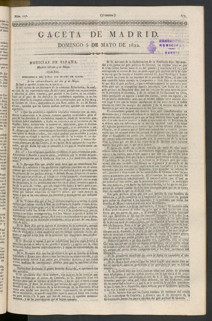 Miniatura de Gaceta de Madrid del 5 de mayo de 1822