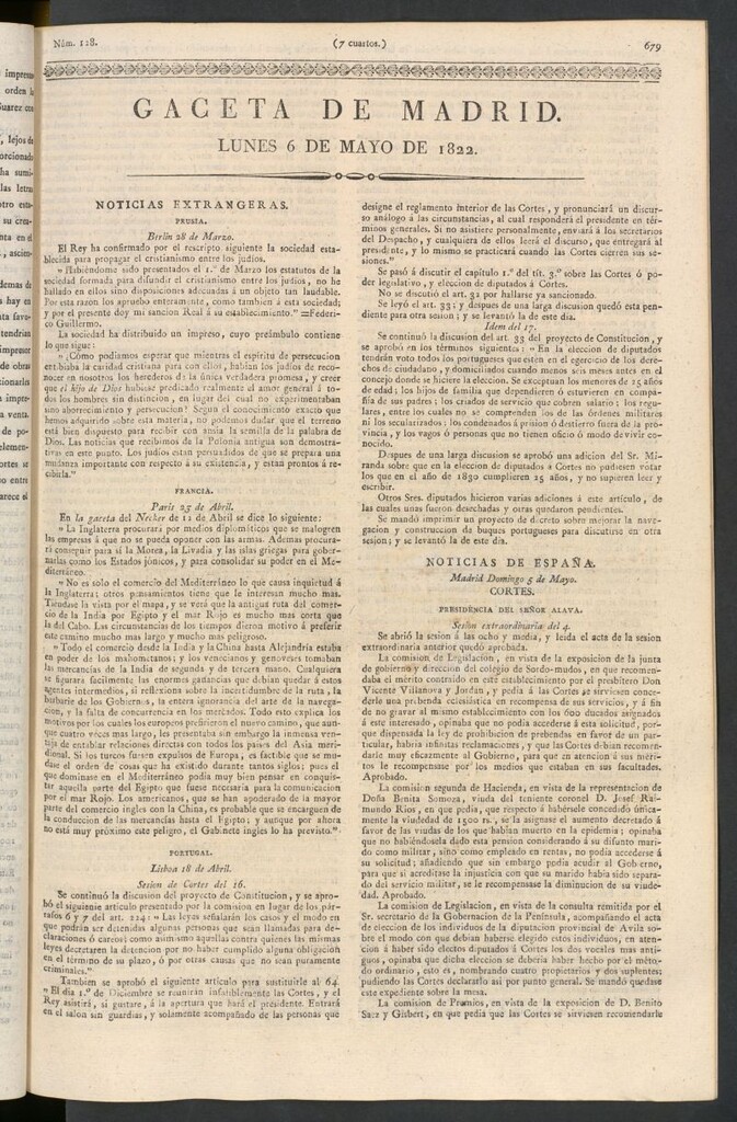 Miniatura de Gaceta de Madrid del 6 de mayo de 1822