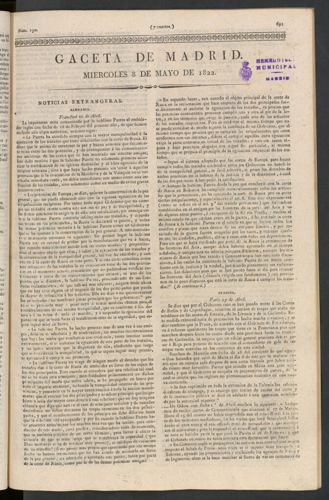 Miniatura de Gaceta de Madrid del 8 de mayo de 1822
