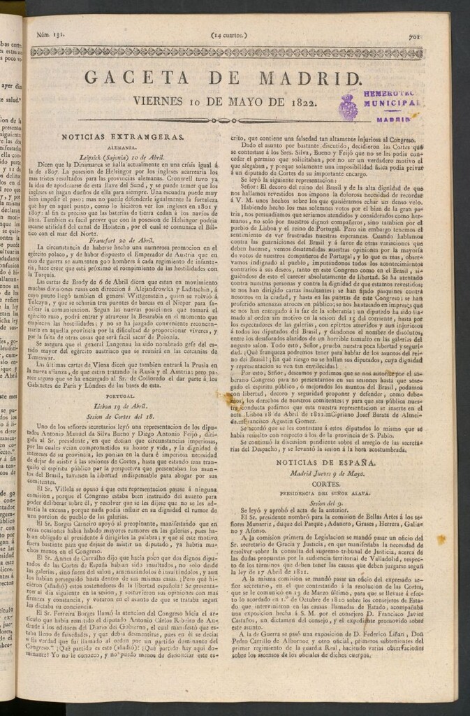 Miniatura de Gaceta de Madrid del 10 de mayo de 1822