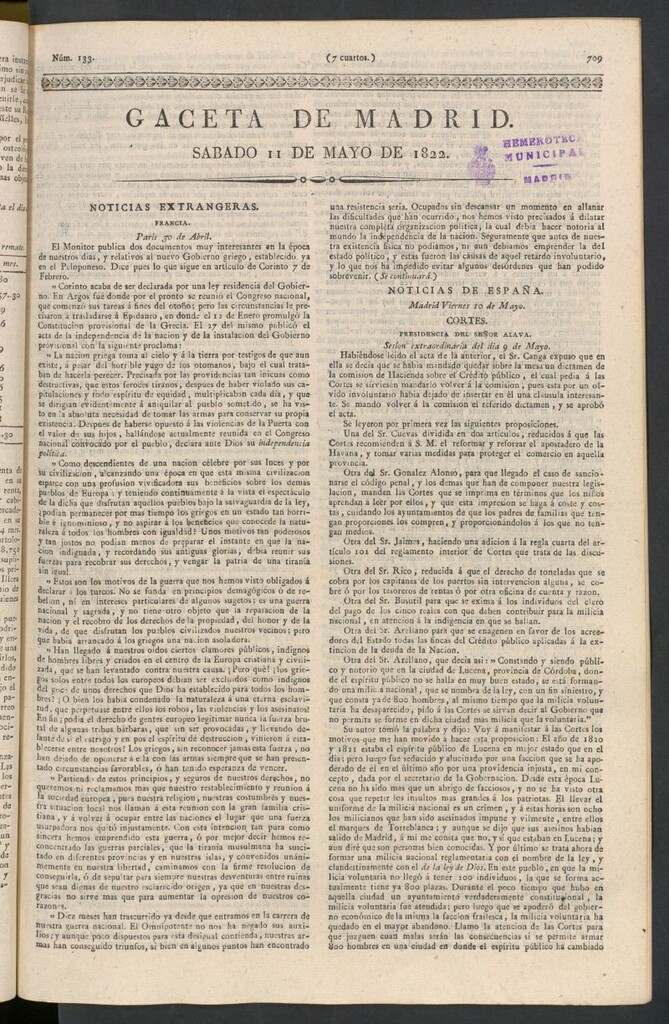 Miniatura de Gaceta de Madrid del 11 de mayo de 1822