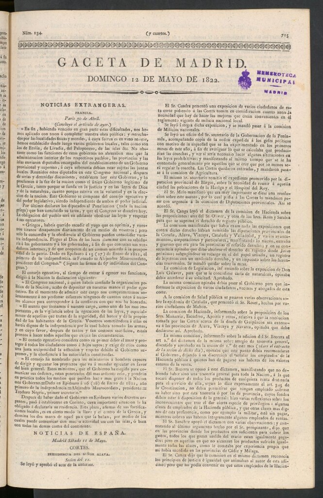 Miniatura de Gaceta de Madrid del 12 de mayo de 1822