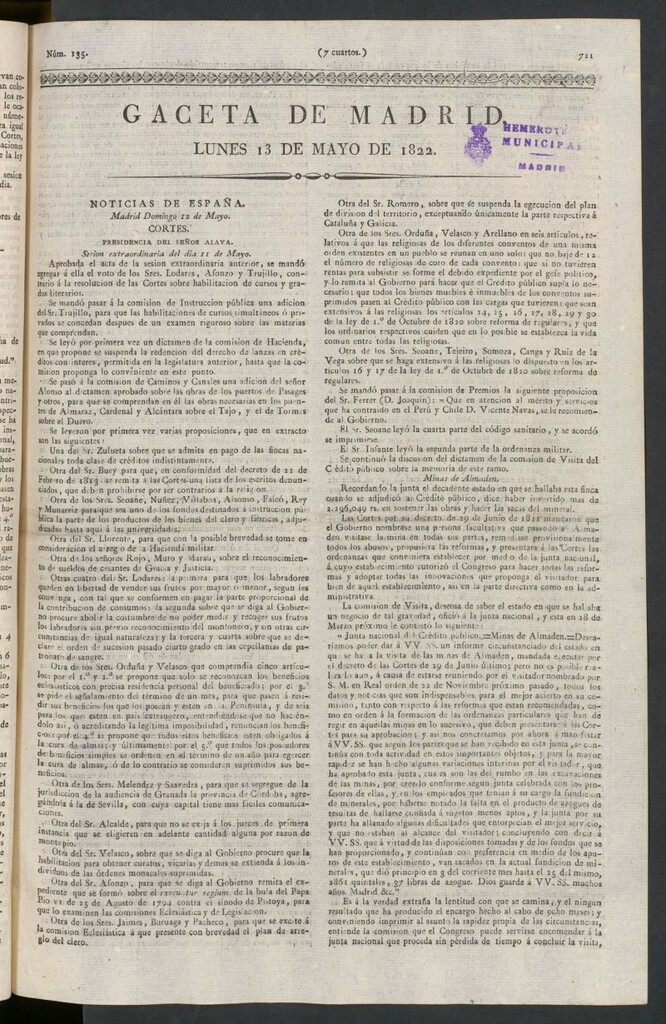 Miniatura de Gaceta de Madrid del 13 de mayo de 1822