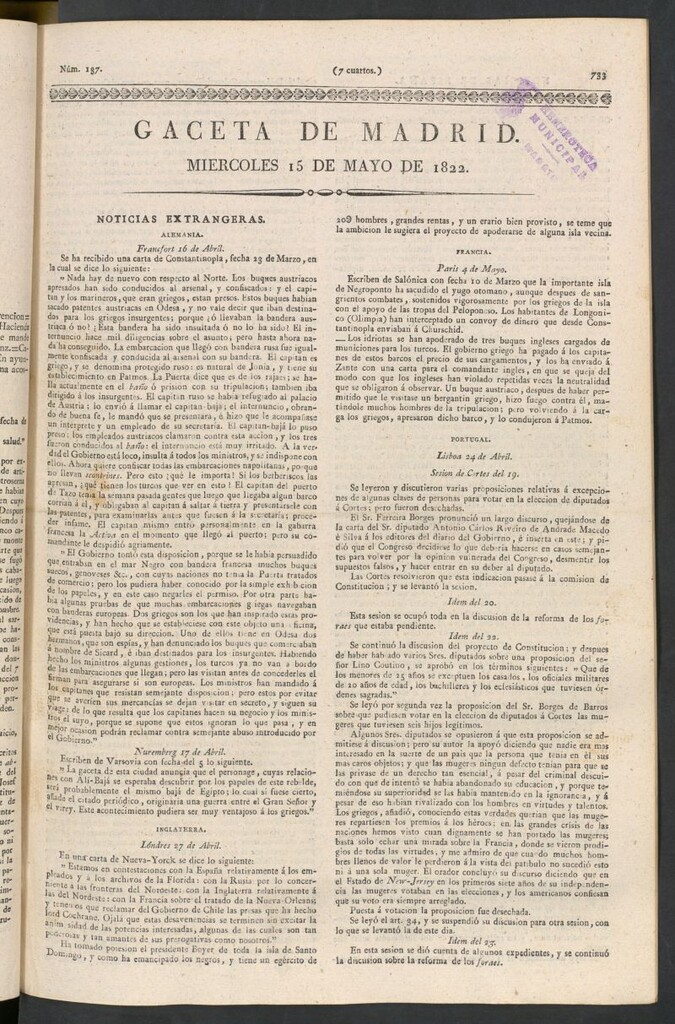 Miniatura de Gaceta de Madrid del 15 de mayo de 1822