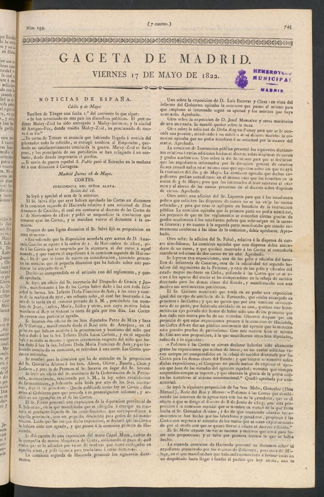 Miniatura de Gaceta de Madrid del 17 de mayo de 1822