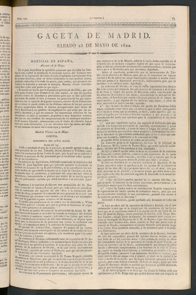Miniatura de Gaceta de Madrid del 25 de mayo de 1822