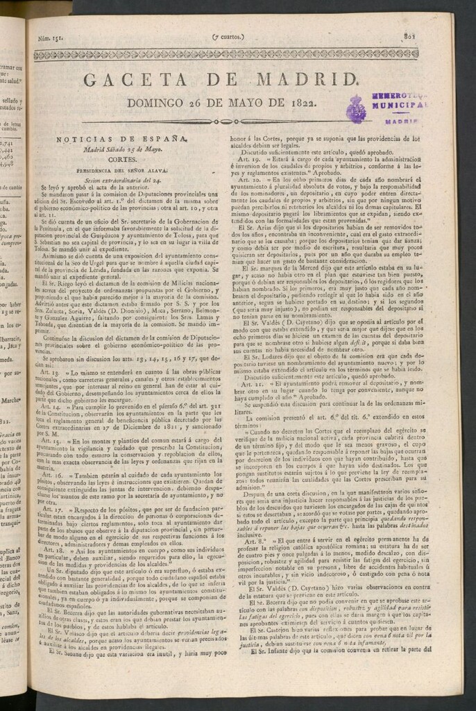 Miniatura de Gaceta de Madrid del 26 de mayo de 1822