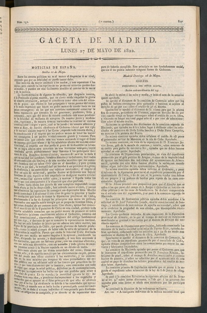Miniatura de Gaceta de Madrid del 27 de mayo de 1822