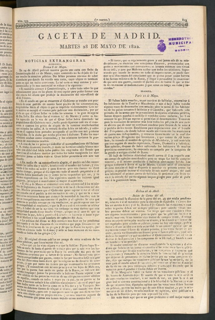 Miniatura de Gaceta de Madrid del 28 de mayo de 1822