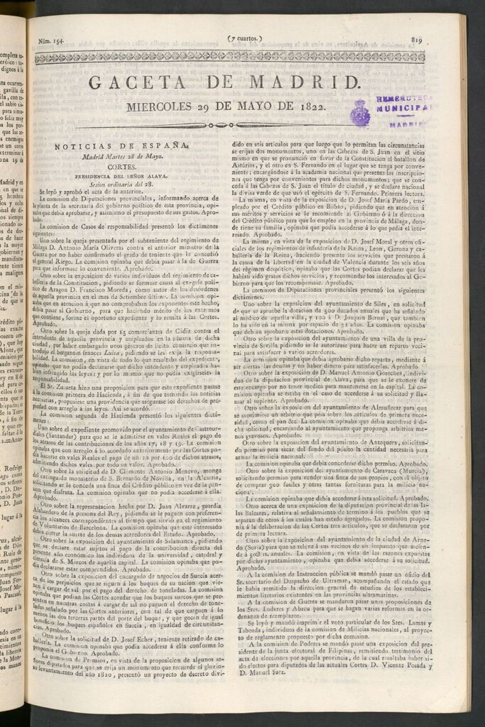 Miniatura de Gaceta de Madrid del 29 de mayo de 1822