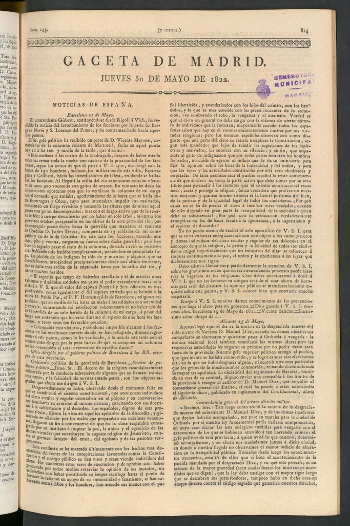 Miniatura de Gaceta de Madrid del 30 de mayo de 1822