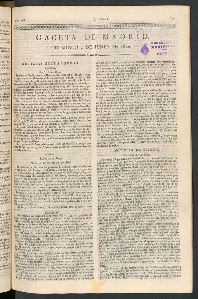 Miniatura de Gaceta de Madrid del 2 de junio de 1822