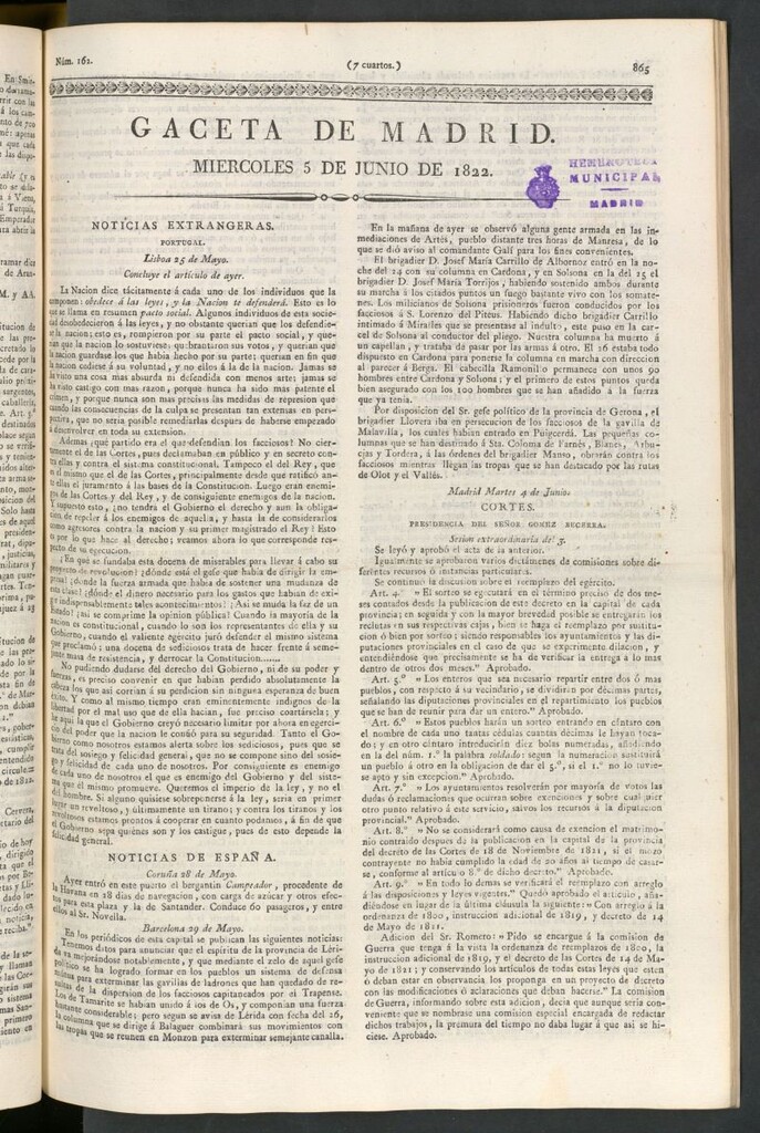 Miniatura de Gaceta de Madrid del 5 de junio de 1822