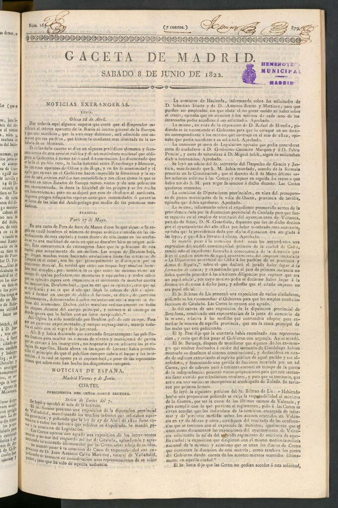 Miniatura de Gaceta de Madrid del 8 de junio de 1822