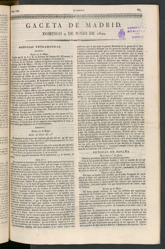 Miniatura de Gaceta de Madrid del 9 de junio de 1822