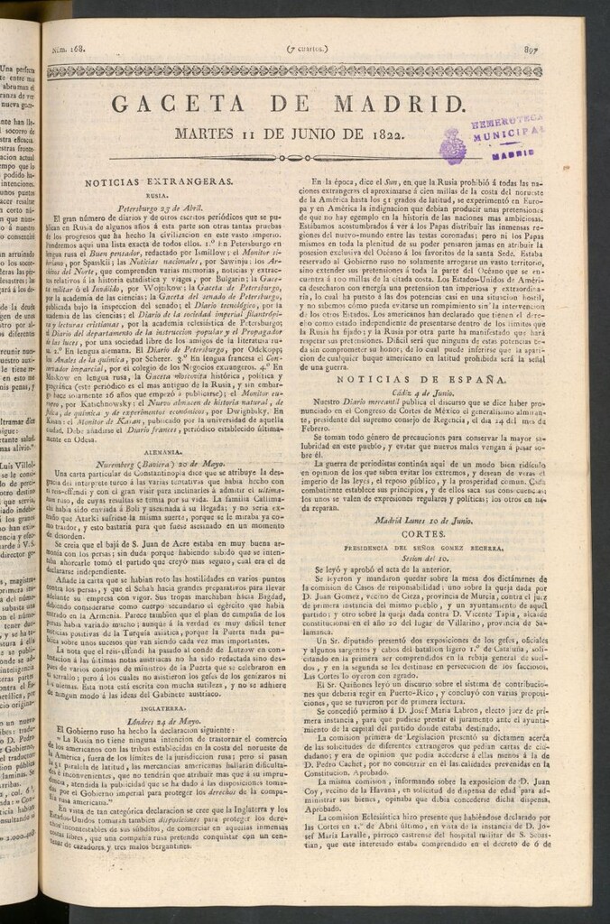 Miniatura de Gaceta de Madrid del 11 de junio de 1822