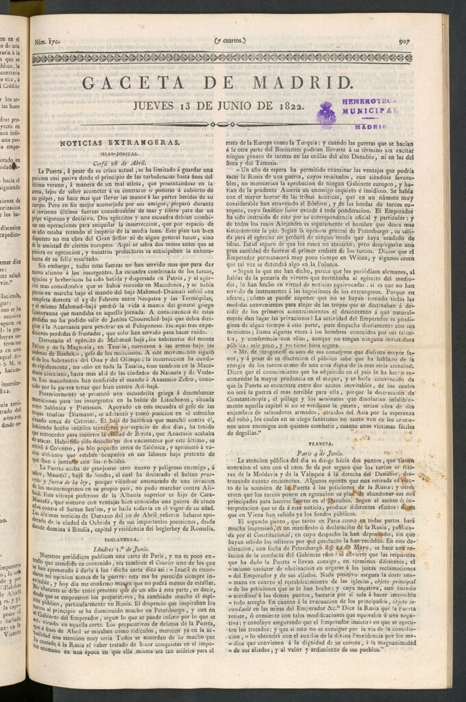 Miniatura de Gaceta de Madrid del 13 de junio de 1822