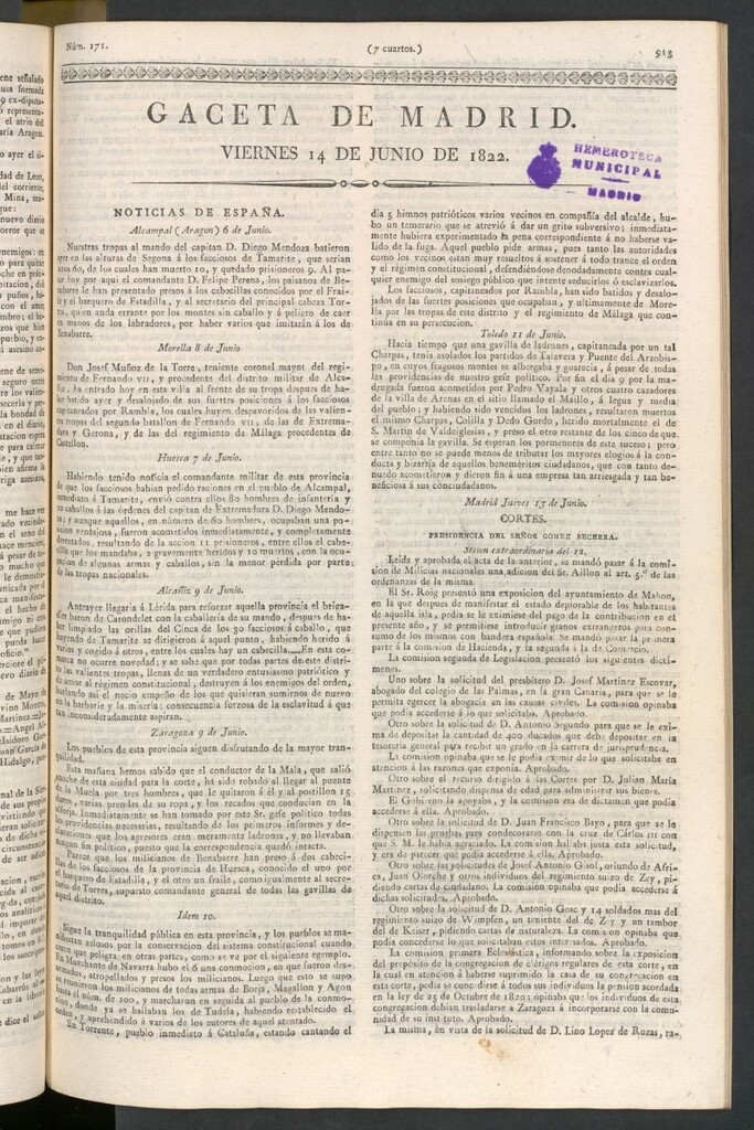 Miniatura de Gaceta de Madrid del 14 de junio de 1822