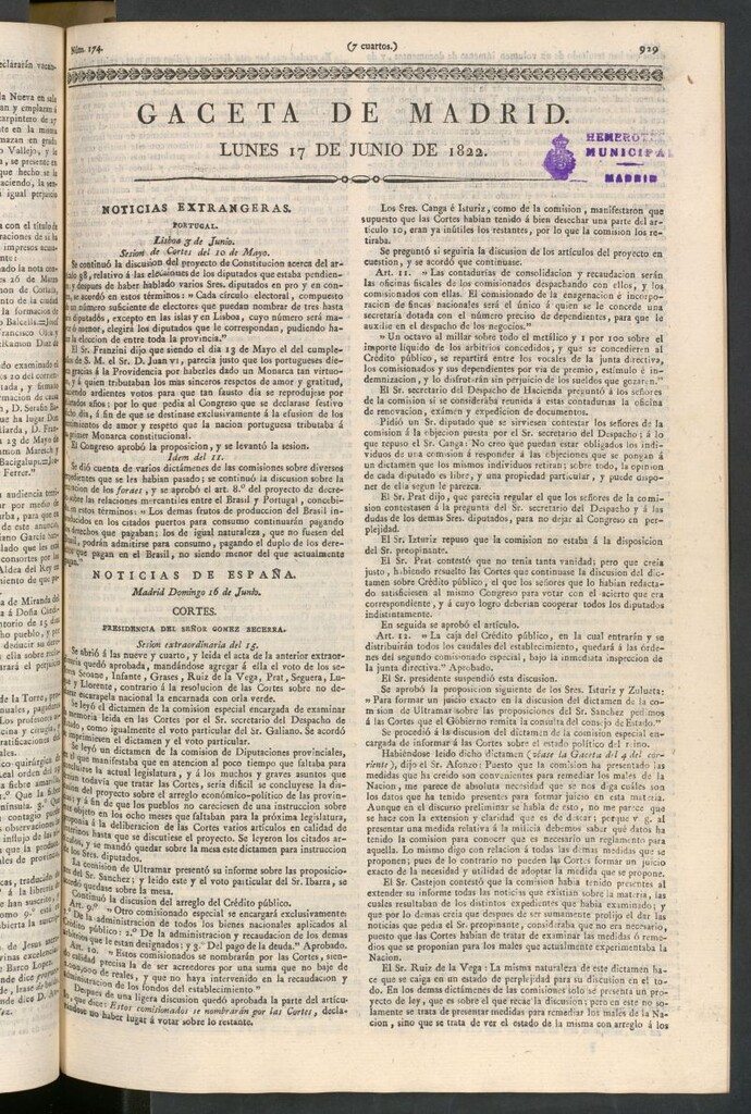 Miniatura de Gaceta de Madrid del 17 de junio de 1822