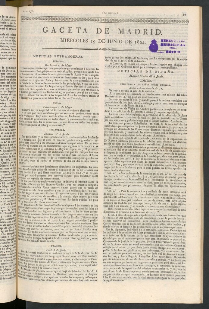 Miniatura de Gaceta de Madrid del 19 de junio de 1822