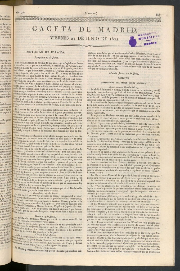 Miniatura de Gaceta de Madrid del 21 de junio de 1822