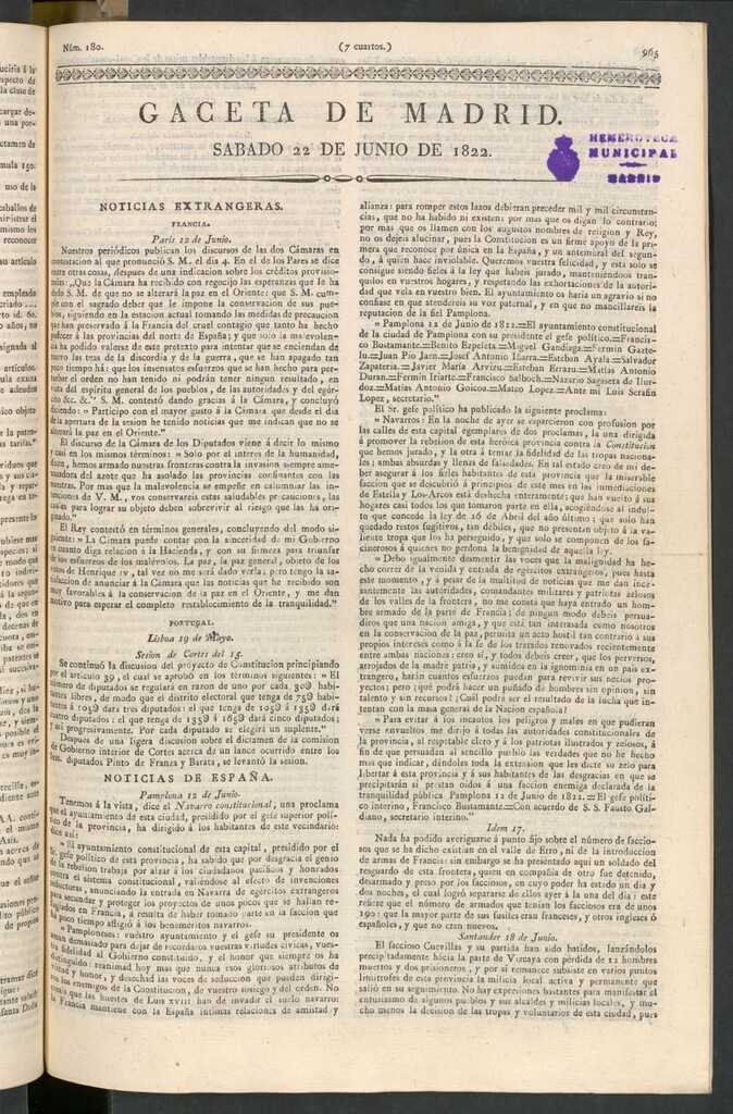 Miniatura de Gaceta de Madrid del 22 de junio de 1822