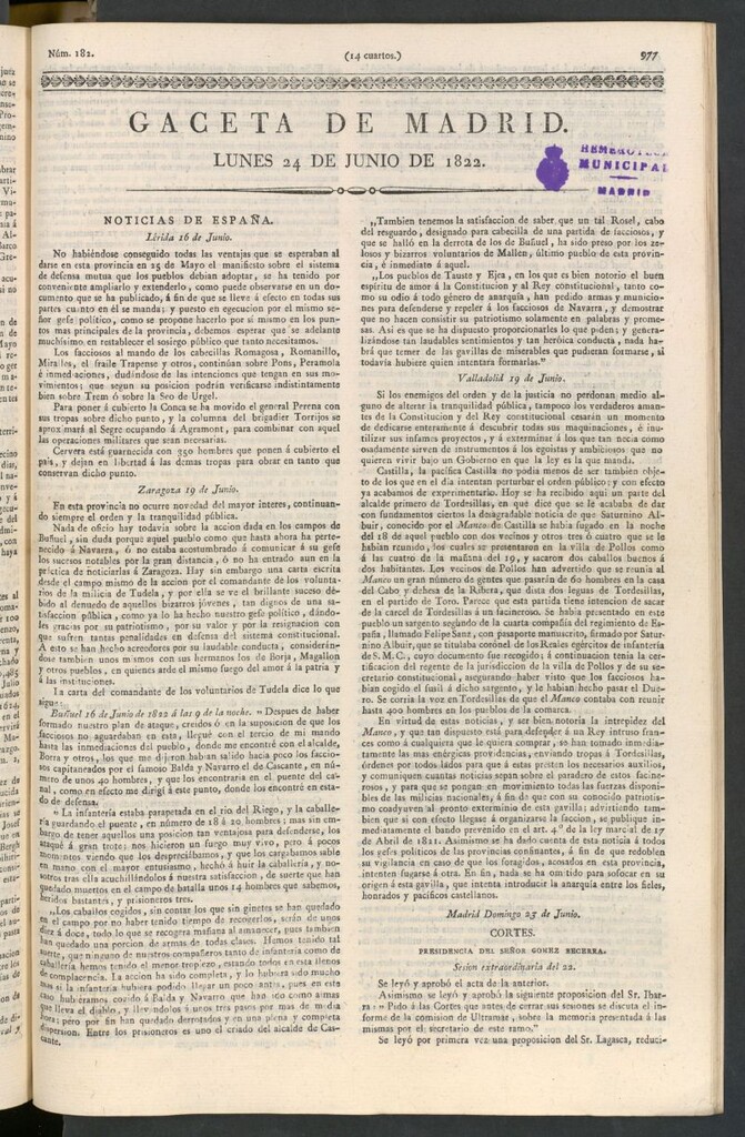 Miniatura de Gaceta de Madrid del 24 de junio de 1822