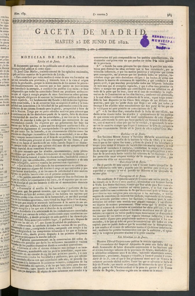 Miniatura de Gaceta de Madrid del 25 de junio de 1822