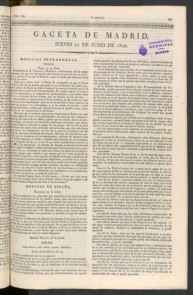 Miniatura de Gaceta de Madrid del 27 de junio de 1822