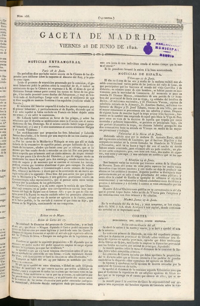 Miniatura de Gaceta de Madrid del 28 de junio de 1822
