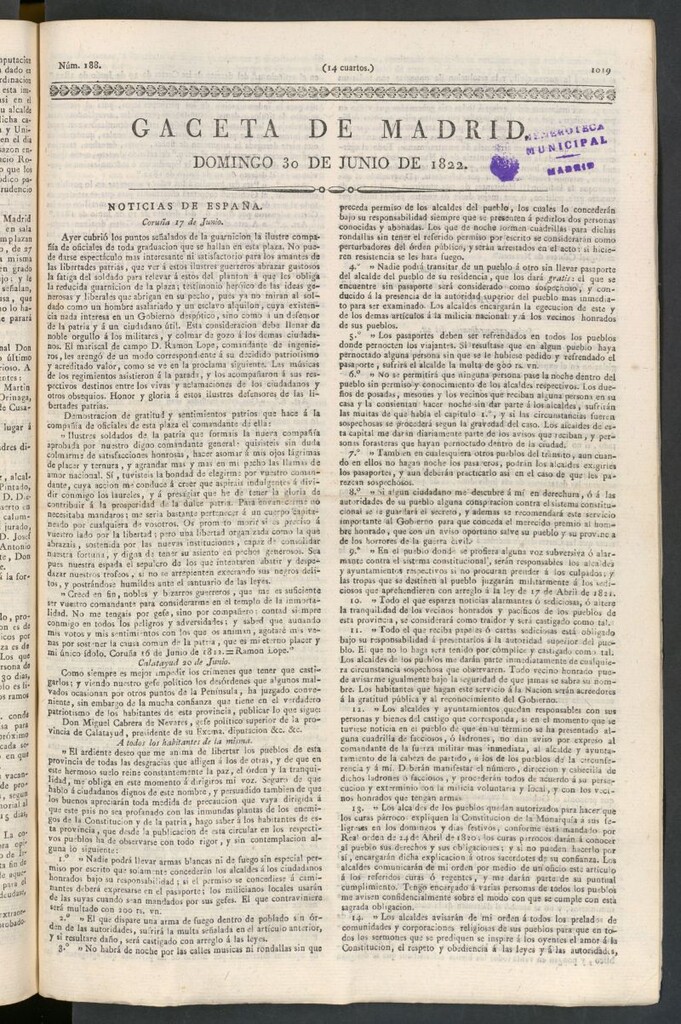 Miniatura de Gaceta de Madrid del 30 de junio de 1822
