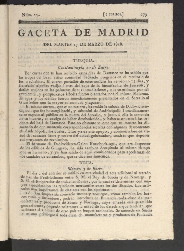 Miniatura de Gacetas de Madrid del 17 de marzo de 1818