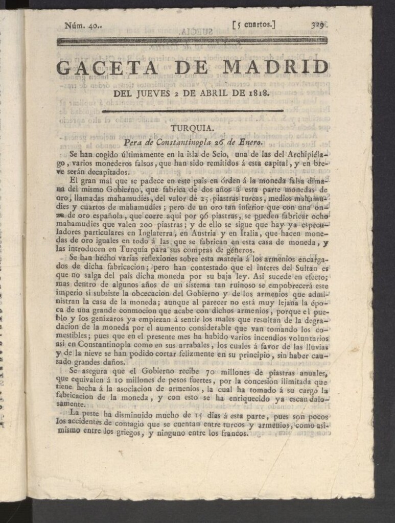 Miniatura de Gacetas de Madrid del 2 de abril de 1818