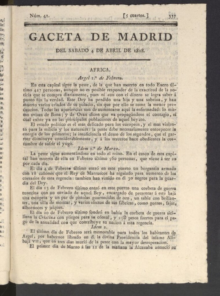 Miniatura de Gacetas de Madrid del 4 de abril de 1818