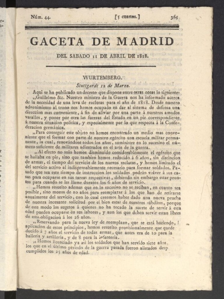 Miniatura de Gaceta de Madrid del 11 de abril de 1818
