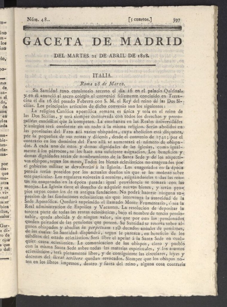Miniatura de Gacetas de Madrid del 21 de abril de 1818