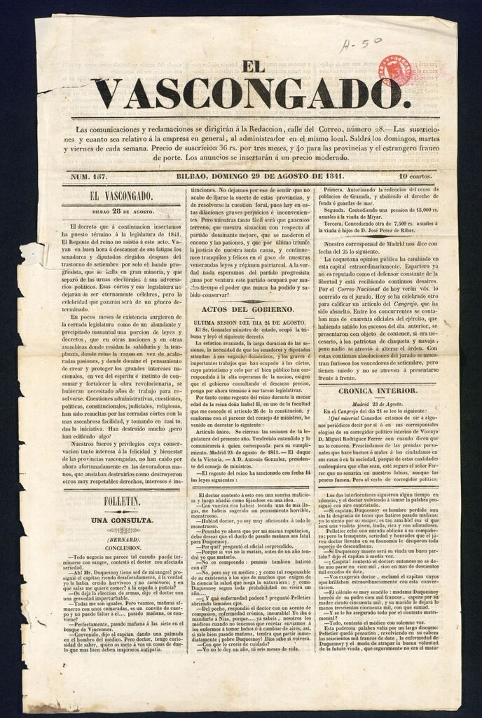 Miniatura de El Vascongado del 29 de agosto de 1841