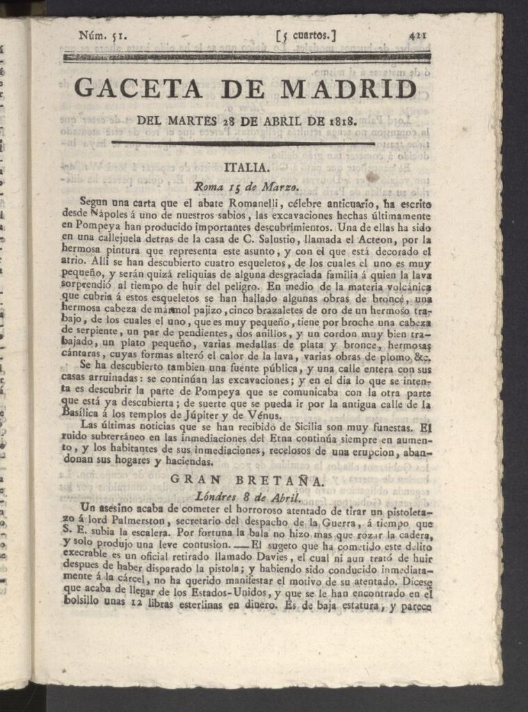 Miniatura de Gacetas de Madrid del 28 de abril de 1818