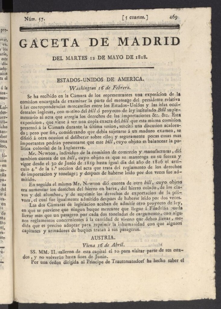 Miniatura de Gacetas de Madrid del 12 de mayo de 1818