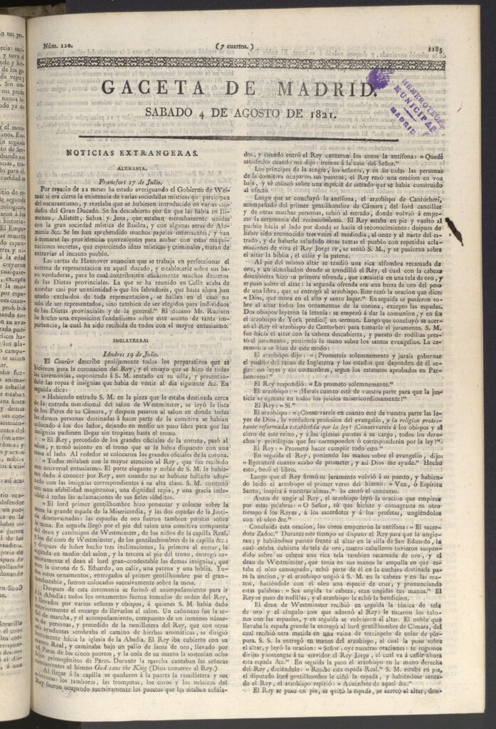 Miniatura de Gaceta de Madrid del 4 de agosto de 1821