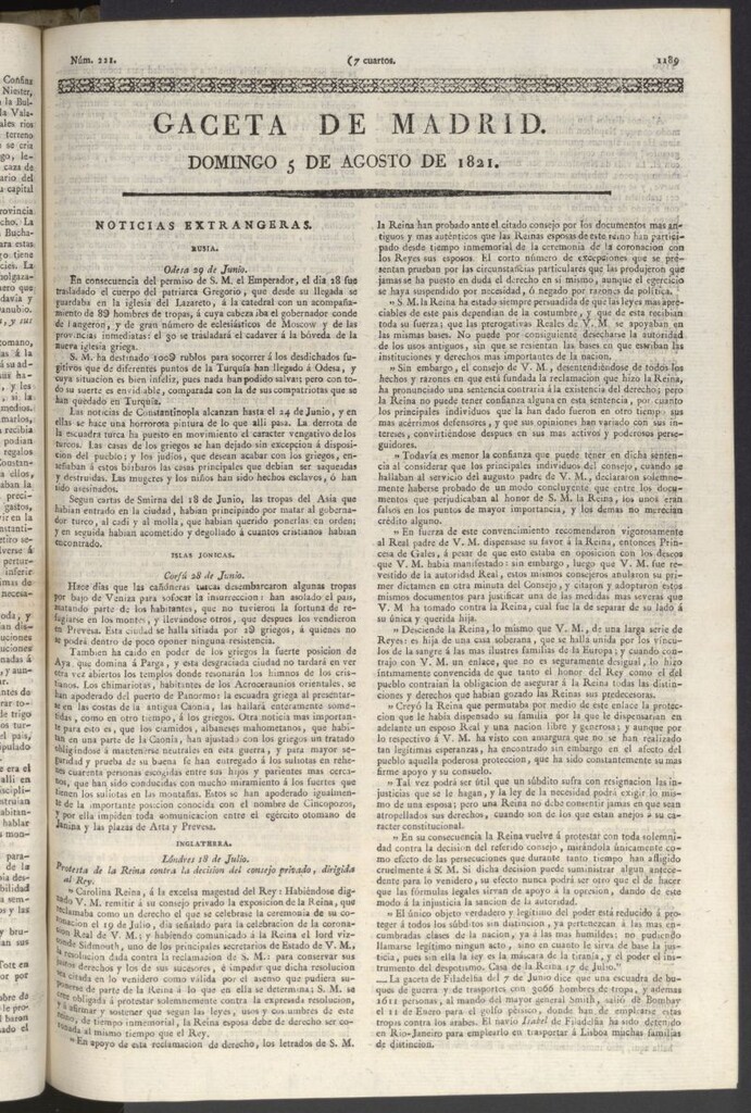 Miniatura de Gaceta de Madrid del 5 de agosto de 1821