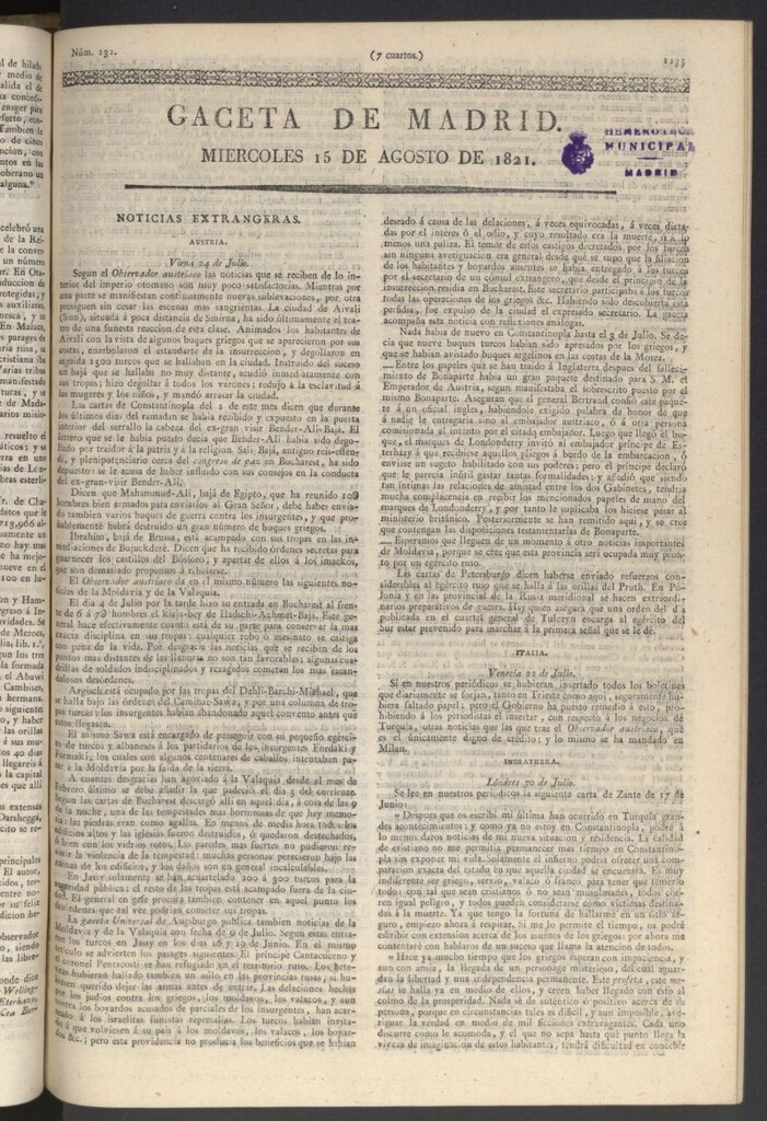 Miniatura de Gaceta de Madrid del 15 de agosto de 1821
