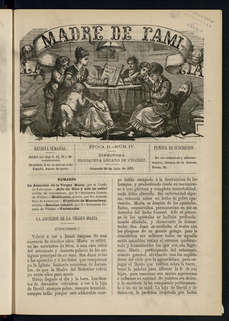 Miniatura de Madre de Familia : revista semanal del 30 de julio de 1875