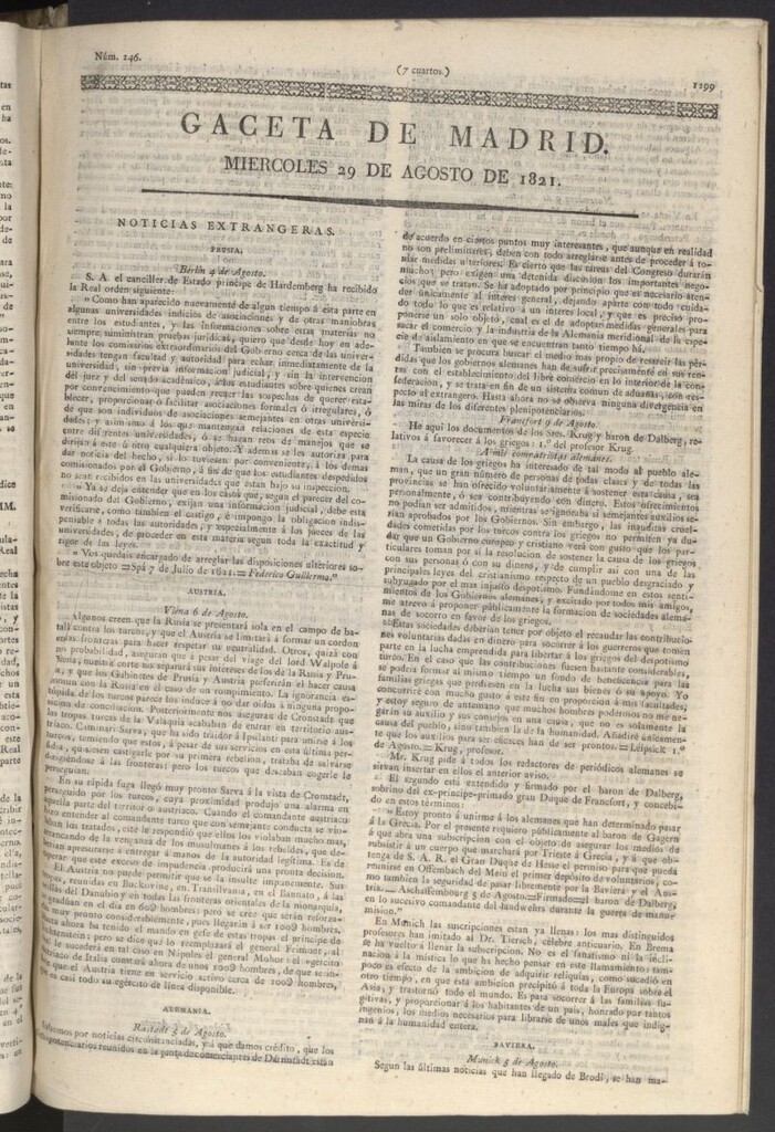 Miniatura de Gaceta de Madrid del 29 de agosto de 1821